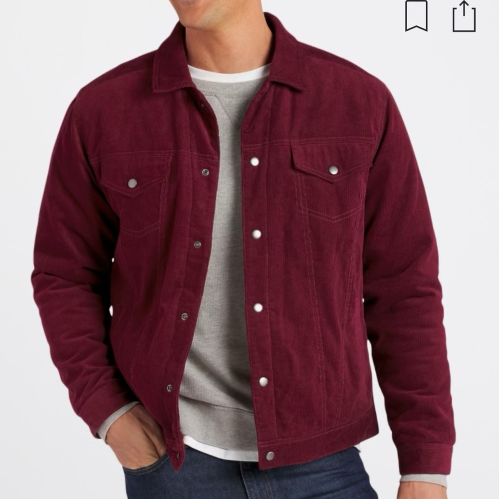NWT Burgandy corduroy trucker quilted lined jacket